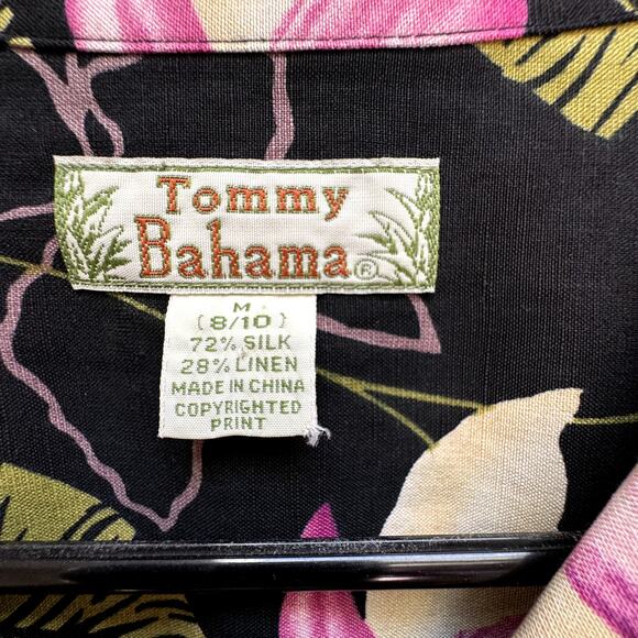 TOMMY BAHAMA Vintage Silk & Linen Short Sleeve Button Up Hawaiian Floral Shirt - Picture 3 of 4